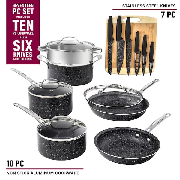 GRANITESTONE 17-Piece Aluminum Ultra-Durable Nonstick Diamond Infused  Knives and Cookware Set with Cutting Board 8305 - The Home Depot