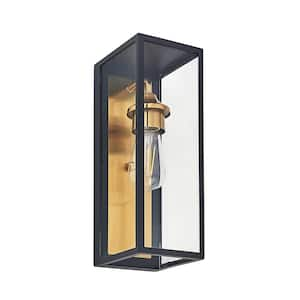 Black and Gold Outdoor Decor 1-Light LED Lantern Wall Sconce