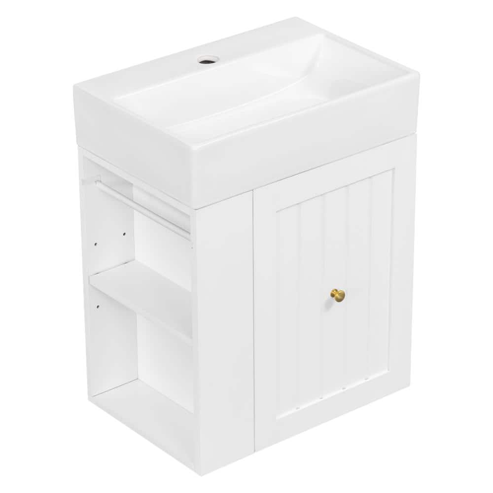 20in.W in Single of Sink Side Storage Shelves Vanity White Bath Vanity with White Ceramic Top Basin price history on PriceWatchPro