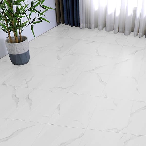 Peel & Stick Vinyl Floor Tiles 12 x 12 in. 50 Pack White Flooring 4mil Wear Layer Thickness 50²ft./box Coverage Area