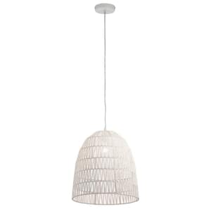 Helena 1-Light White Pendant with Woven Dome Shade
