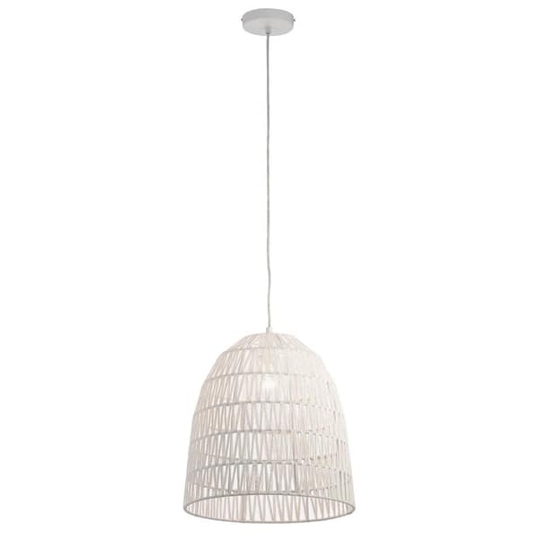 River of Goods Helena 1-Light White Pendant with Woven Dome Shade
