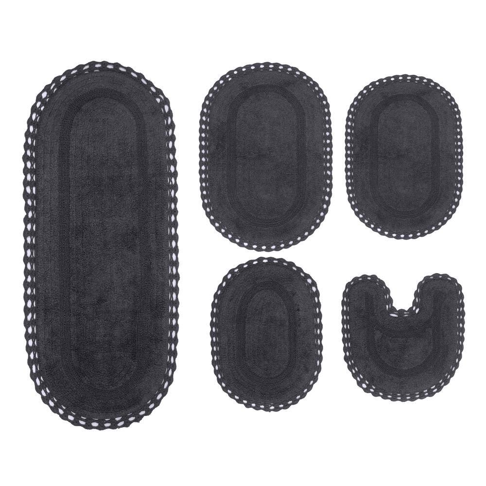 Hampton Crochet Reversible 100% Cotton Bath Rug, 5-Pcs Set with Contour, Gray price history on PriceWatchPro