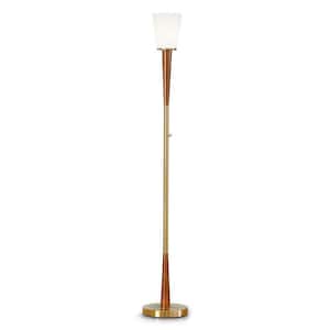 Century 72 in. Antique Brass Finish Wood Torchiere Floor Lamp Dimmer Switch with LED Bulb Included