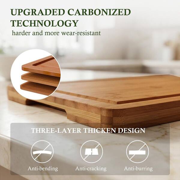KHKFY Brown 16 in. Carbonized Bamboo Cutting Board Set with Rack