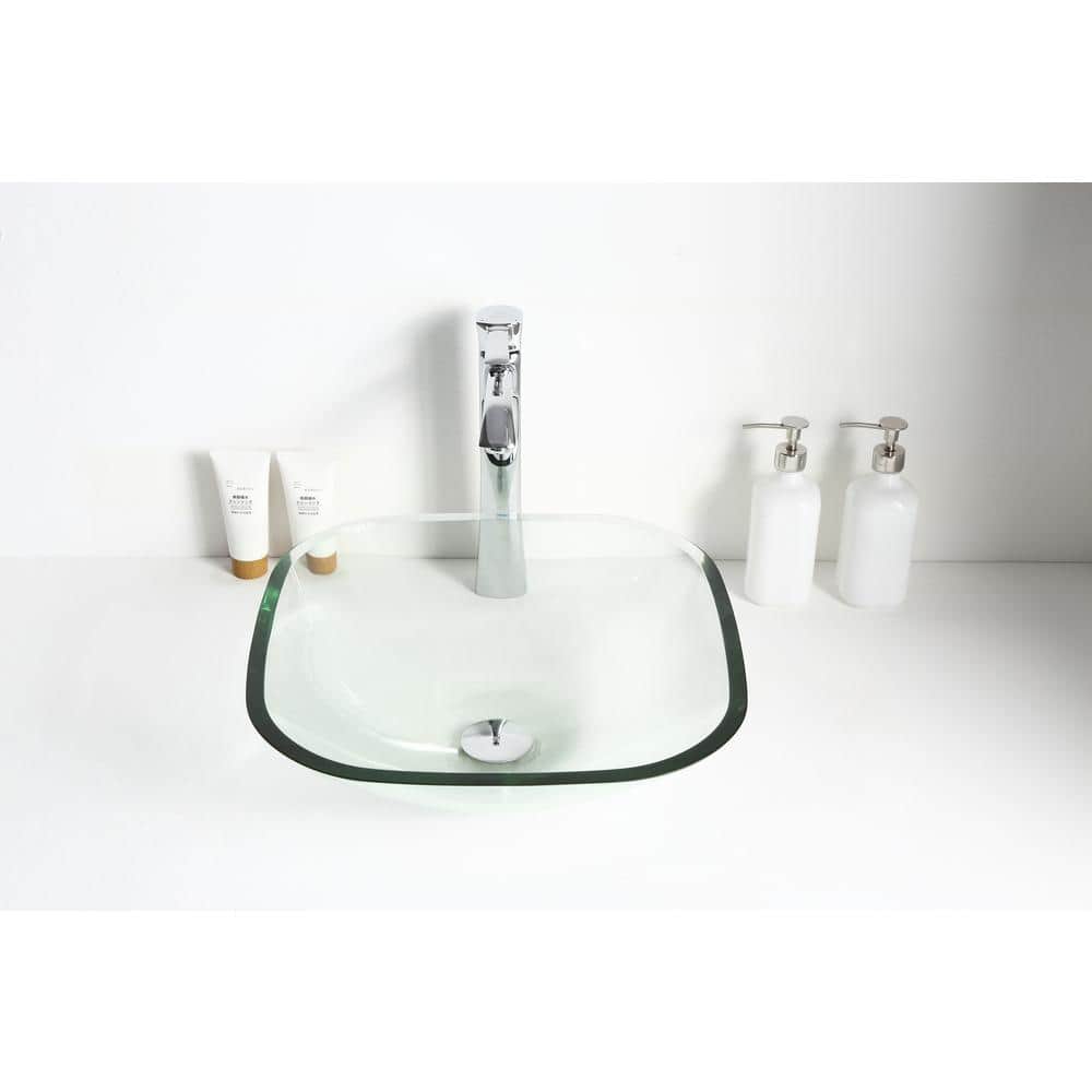 Cadenza 16.5'' Clear Tempered Glass Square Vessel Sink