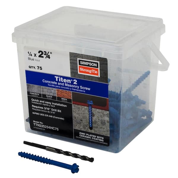 Simpson Strong-Tie Titen 1/4 in. x 2-3/4 in. Hex-Head Concrete and Masonry Screw, Blue (75-Pack)
