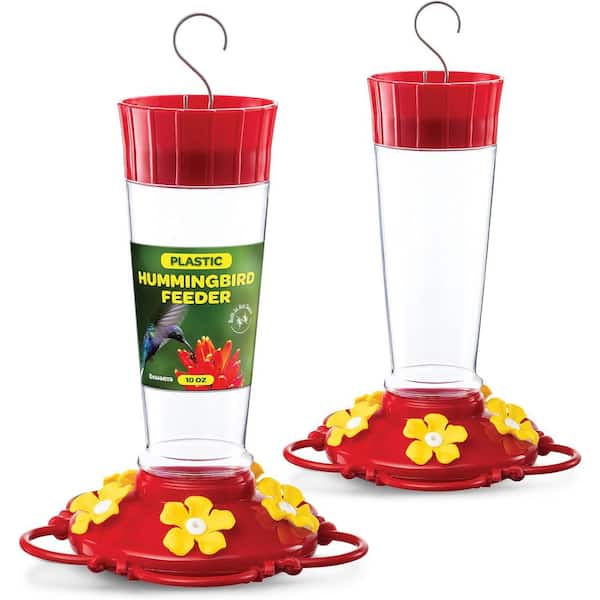 Unbranded Red Plastic Hummingbird Feeder 10 oz. with Built-In Ant Guard, Circular Perch with 5-Feeding Ports Wide Mouth, 2-Pack