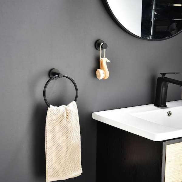 304 Stainless Steel 3-Piece Bath Hardware Set with Towel Ring and 2 Towel Hooks in Matte Black