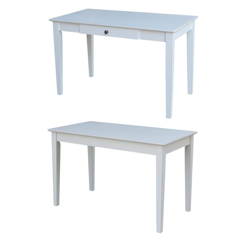 Transitional Beach White 48" Solid Hardwood Home Office Desk with Drawer