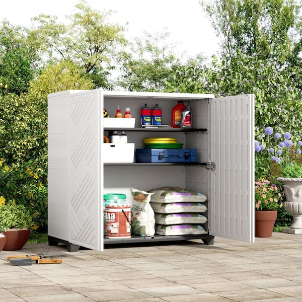 Decksplore White Outdoor Storage Locker 34.3 in. x 15.1 in. x 33.5