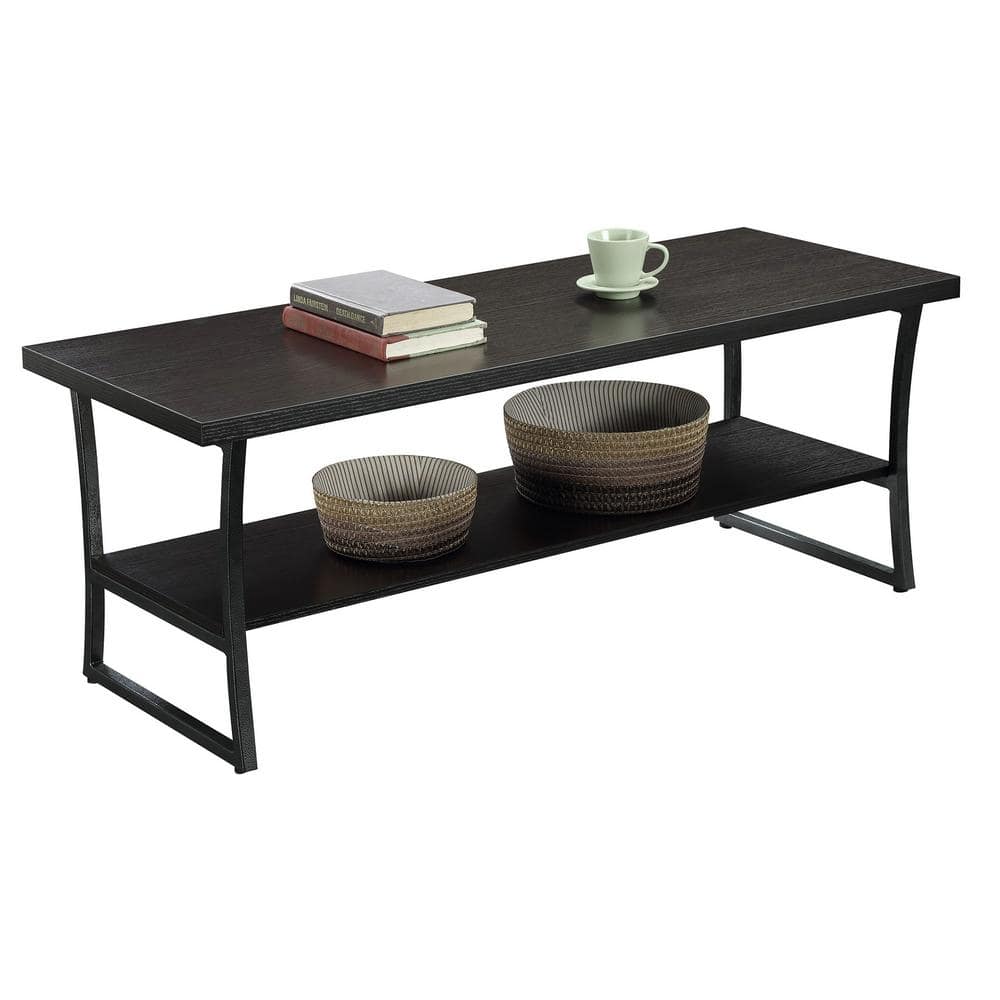 Modern Espresso Rectangular Coffee Table with Slate Gray Frame