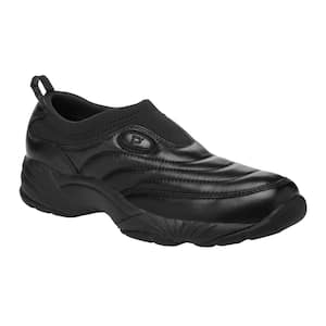 Men's Wash N Wear Slip Resistant Slip-On Shoes - Soft Toe - Black Leather Size 8(W)