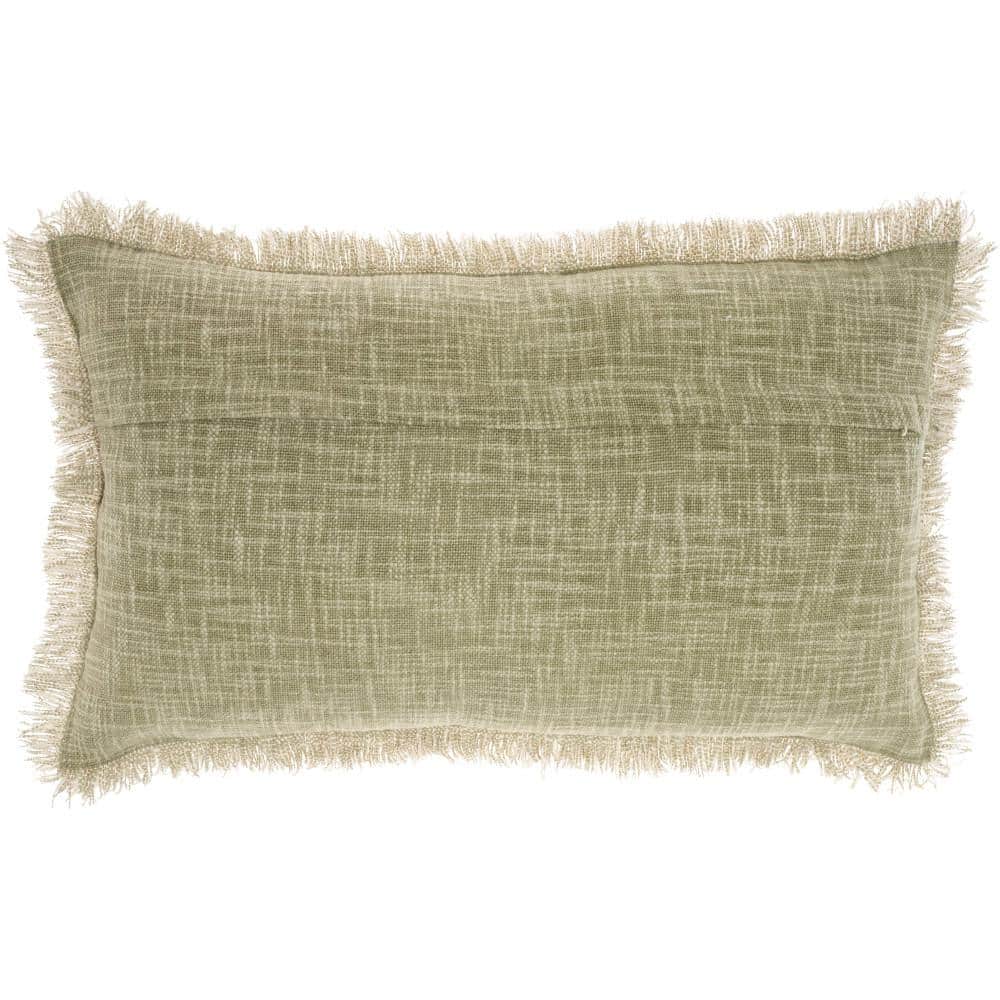 Sage Green Cotton Fringed Rectangular Throw Pillow