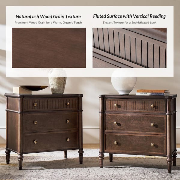 Roland Walnut 3-Drawer 28 in. W Nightstand with Built-In Charging Station
