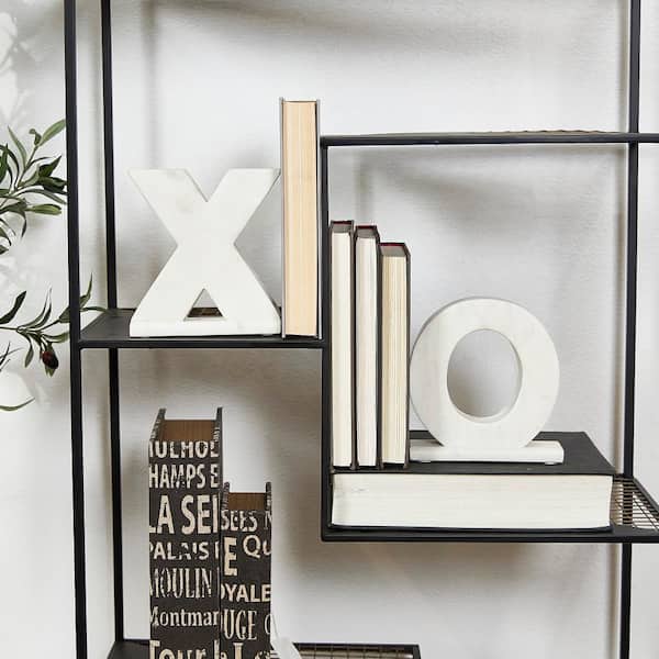 Litton Lane White Marble Sleek X and O Bookends (Set of 2)
