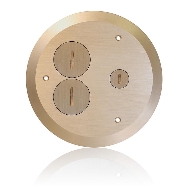 Concrete Floor Box Brass Cover Plate, 2 Duplex Screw Caps and 1 Data Cap FBC1X-B