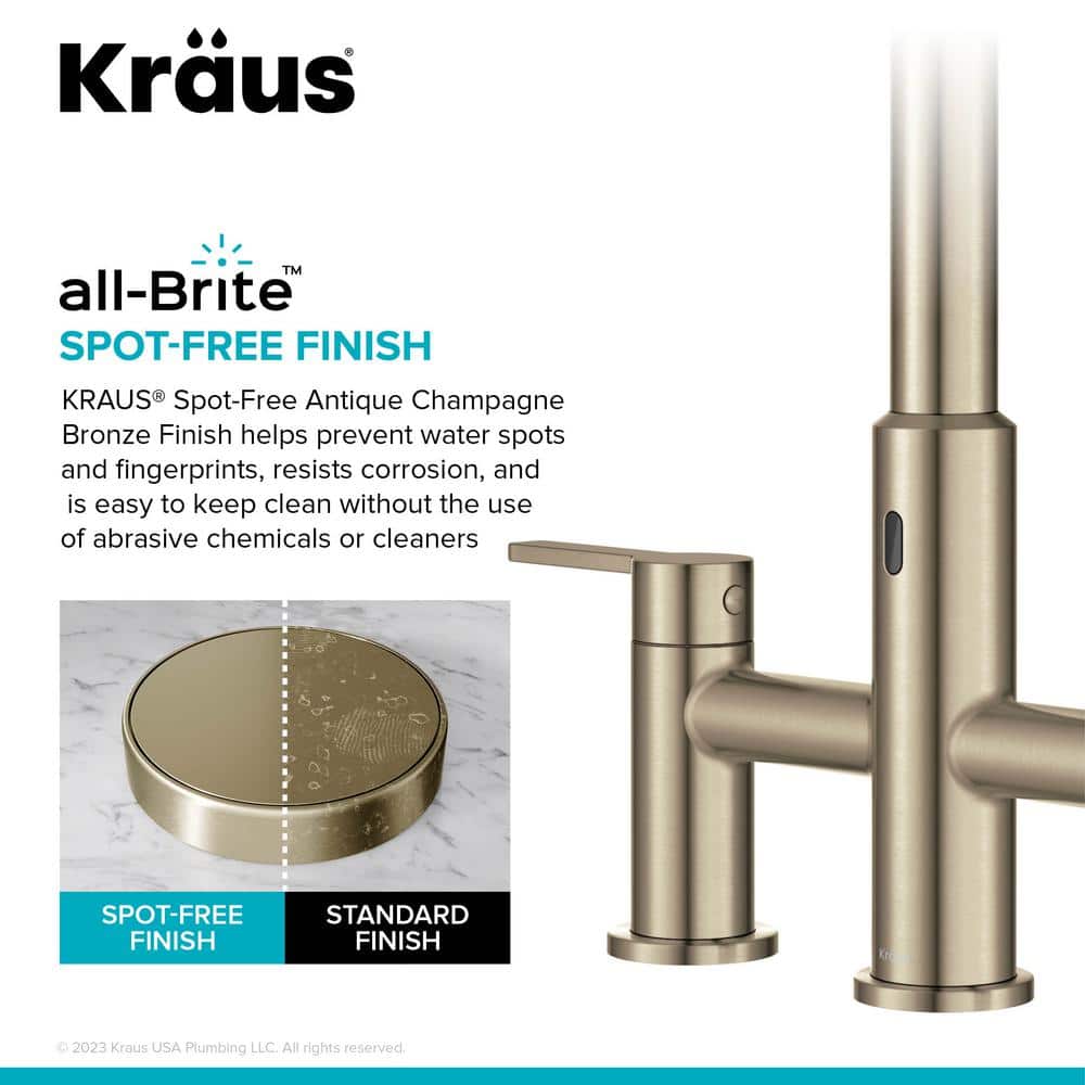 Antique Bronze Touchless Sensor Bridge Kitchen Faucet with Pull-Down Sprayhead