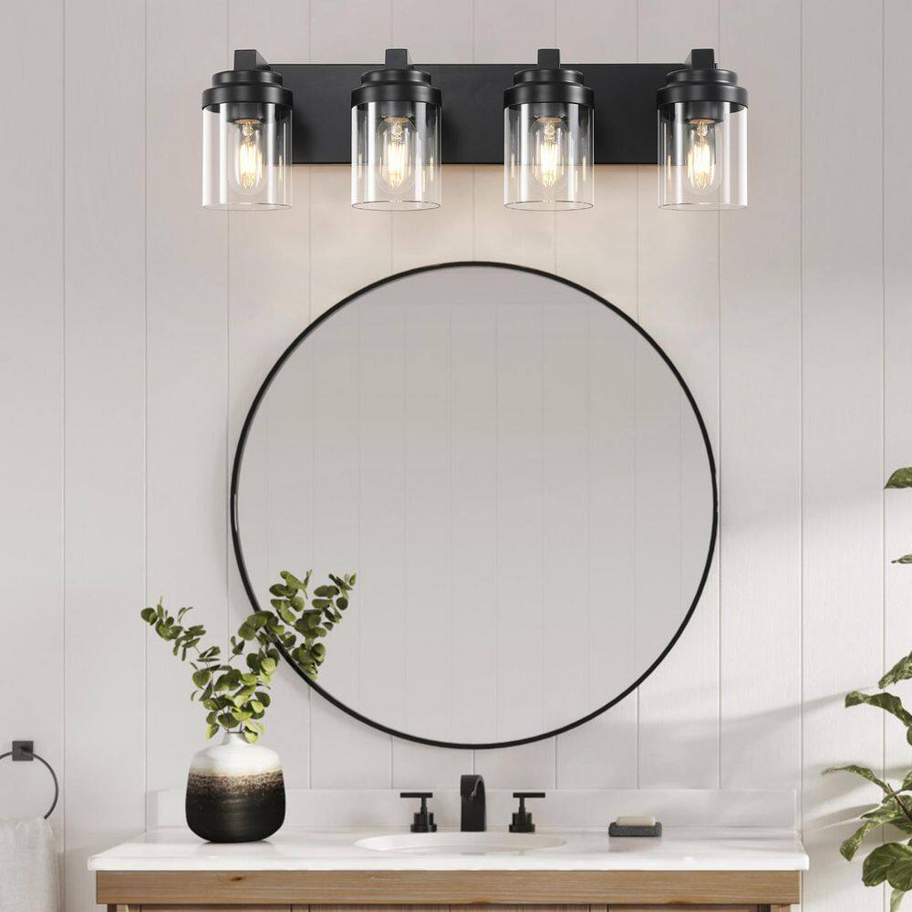 24.1 in. 4-Light Matte Black Bathroom Vanity Light Fixtures Over Mirror with Clear Glass Shade (Bulb Not Included) price history on PriceWatchPro