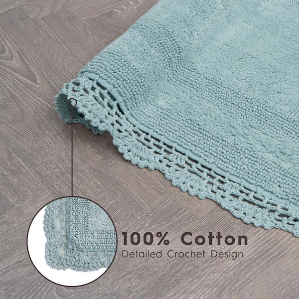 Laura Ashley Crochet Aqua Blue 21 in. x 34 in. Solid 100% Cotton 2