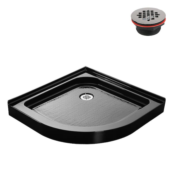 36 in. L x 36 in. W Corner Acrylic Shower Pan Base in Glossy Black with Corner Drain, Drain Included