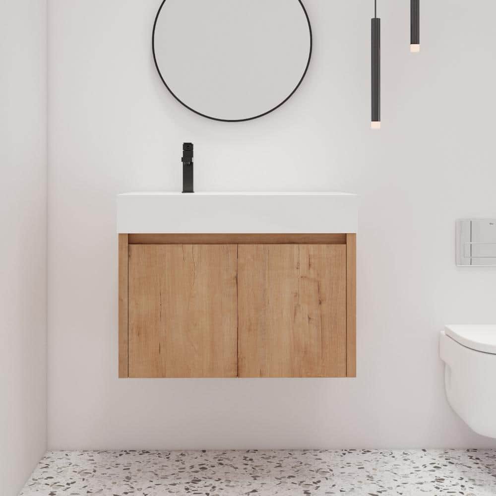 29.5 in. W x 18.1 in. D x 22.4 in. H Wall-Mounted Bath Vanity in Light Brow