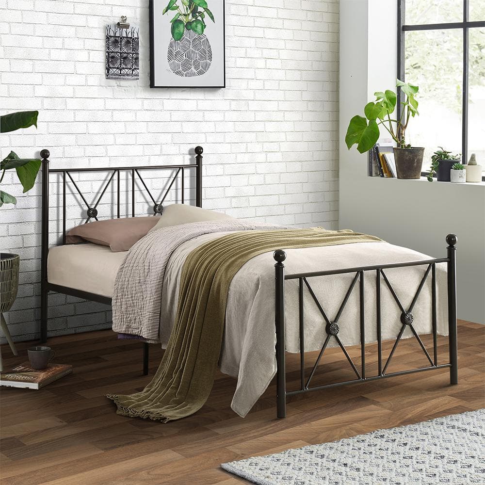 Mardelle Black Twin Metal Platform Bed with Headboard