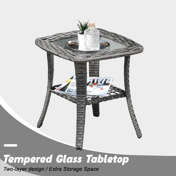 HOOOWOOO Oreille Grey 3-Piece Wicker Outdoor Patio HOOOWOOO Oreille Grey 3-Piece Wicker Outdoor Patio