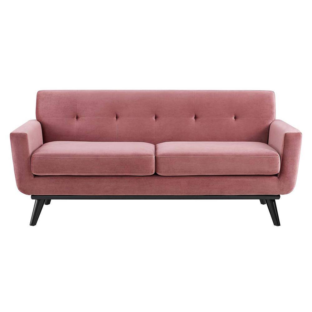 Dusty Rose Velvet Tufted Loveseat with Track Arms and Wood Legs