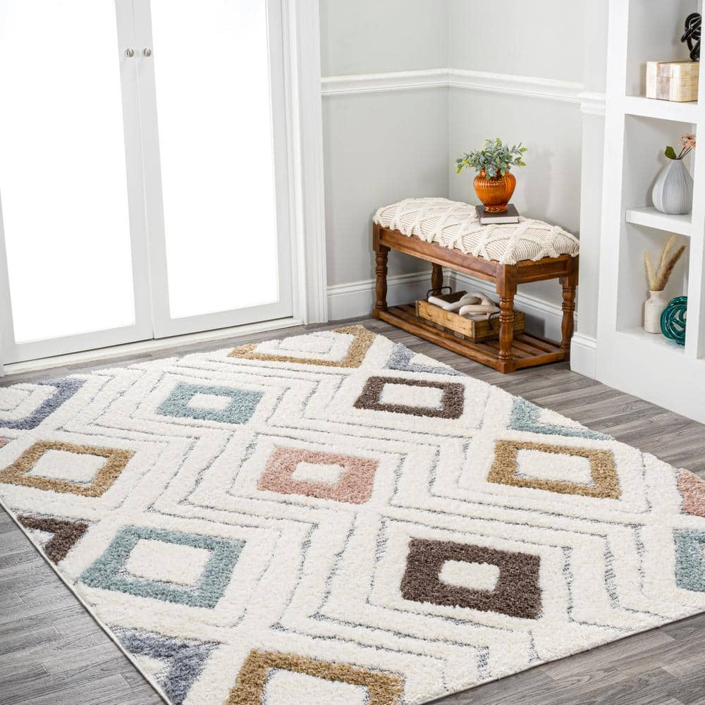 Ivory Geometric Flat Woven Reversible 4' x 6' Synthetic Rug