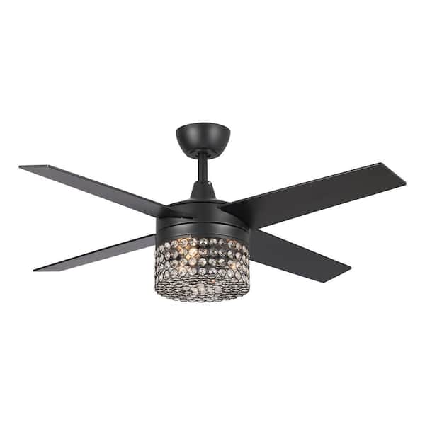 Parrot Uncle Wolfgang 48 in. Indoor Modern Black Crystal Ceiling Fan with Remote Control and Light Kit