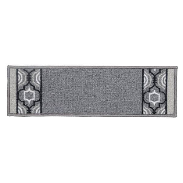 Trellis Border Custom Size Gray 6.5 in. x 32 in. Indoor Carpet Stair Tread Cover Slip Resistant Backing (Set of 3)