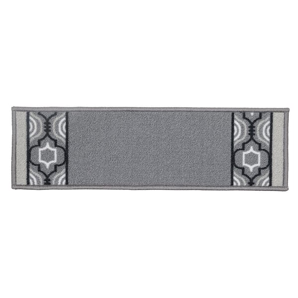 Trellis Border Custom Size Gray 7.5 in. x 32 in. Indoor Carpet Stair Tread Cover Slip Resistant Backing (Set of 13)