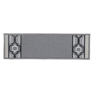 Trellis Border Custom Size Gray 8.5 in. x 36 in. Indoor Carpet Stair Tread Cover Slip Resistant Backing (Set of 7)