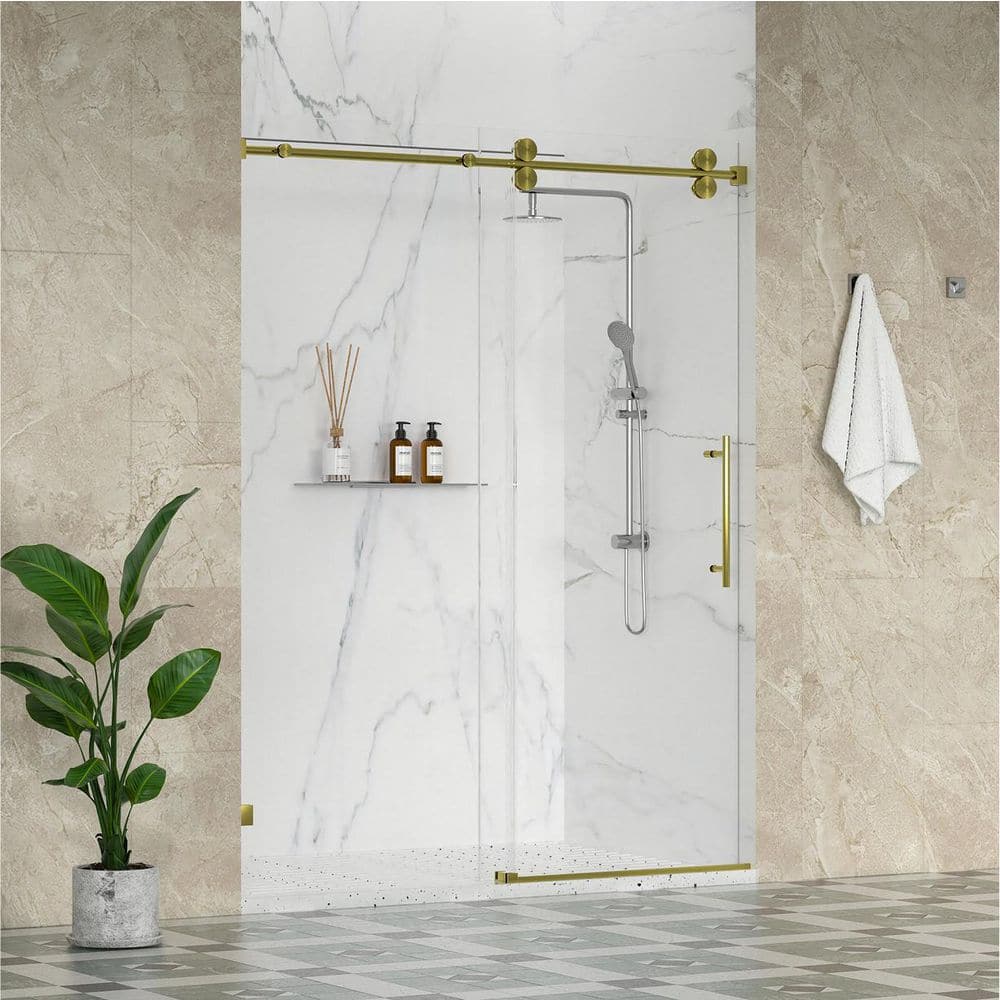 Vesta 62 to 66 in. W x 76 in. H Frameless Sliding Shower Door in Brushed Gold with 3/8 in. Easy-Clean Clear Glass price history on PriceWatchPro