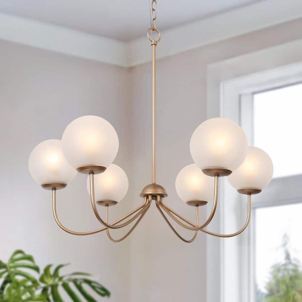 LNC Modern Deep Gold 6-Light Chandelier 27 in. Classic Globe