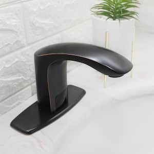 Automatic Sensor Touchless Single-Hole Bathroom Sink Faucet with Deck Plate in Oil Rubbed Bronze