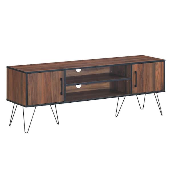 FORCLOVER 59 in. Brown TV Stand Fits TV's up to 65 in. With Cabinets and Adjustable Shelf