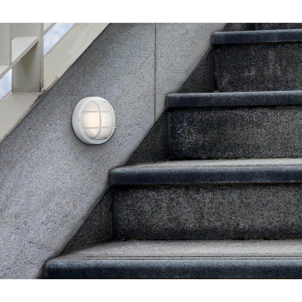 Textured White Dimmable LED Outdoor Wall Light with Cage Shade