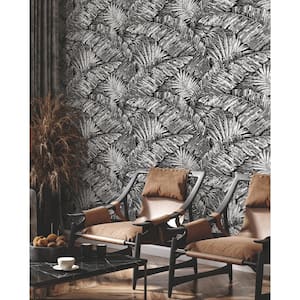 Palm Cove Toile White and Black Wallpaper Roll