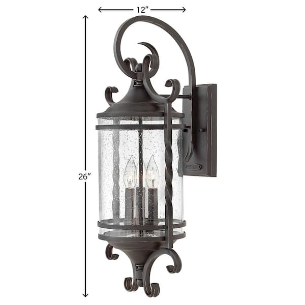 HINKLEY - Casa 3-Light Olde Black With Clear Seedy Glass Hardwired Outdoor Wall Lantern Sconce