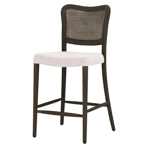 Benjara 35 in. White and Oak Brown High Back Wooden Frame Counter Stool with Polyester Seat