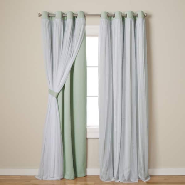 EXCLUSIVE HOME Talia Seafoam Solid Lined Room Darkening Grommet Top Curtain, 52 in. W x 96 in. L (Set of 2)
