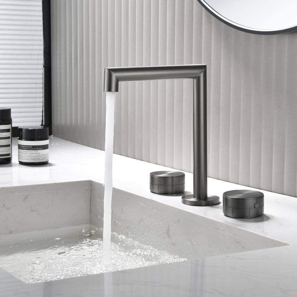 Gunmetal Gray Brass Double Handle Widespread Bathroom Faucet