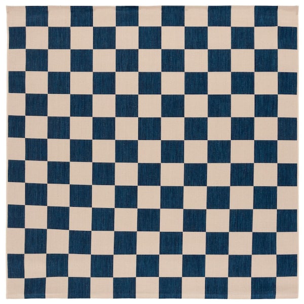 Courtyard Navy/Beige 3 ft. x 3 ft. Checkered Indoor/Outdoor Square Area Rug