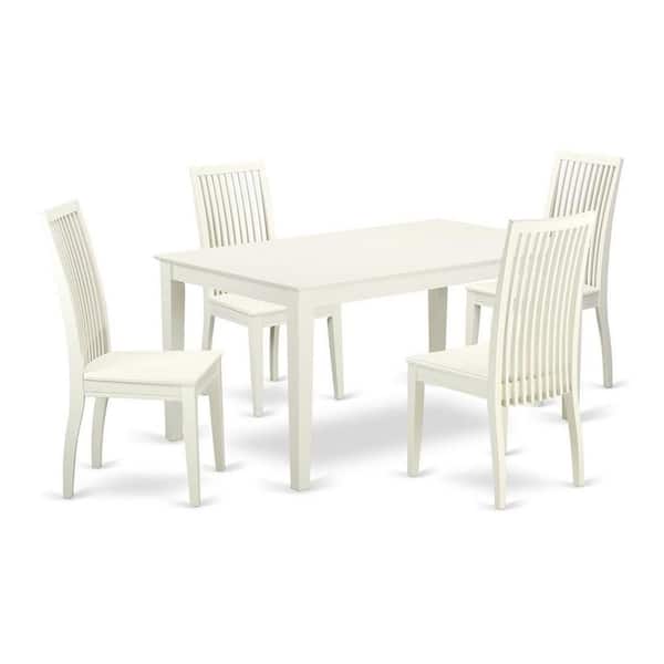 East West Furniture 5-Piece Linen White Finish Solid Wood Top Dining Table with 4 Chairs with Lattice Back