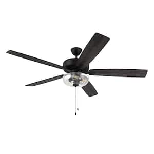 Super Pro-101 60 in. Indoor Dual Mount Flat Black Ceiling Fan with Optional LED Clear Bowl Light Kit