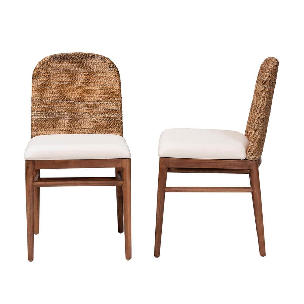 Nadim Natural Seagrass and Acacia Wood Upholstered Side Chair Set