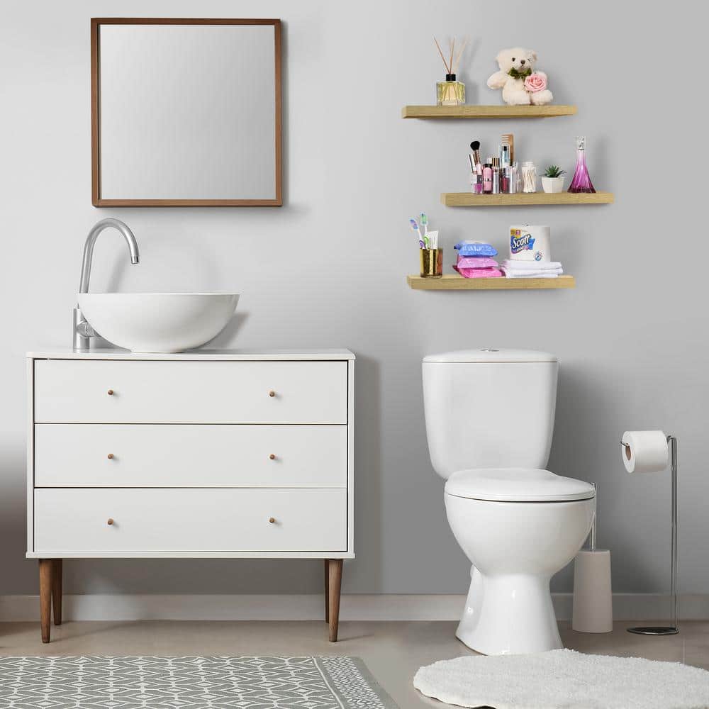 Maple Floating Wall Shelves with Invisible Brackets, Set of 3