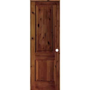30 in. x 96 in. Rustic Knotty Alder Wood 2-Panel Left-Hand/Inswing Red Chestnut Stain Single Prehung Interior Door